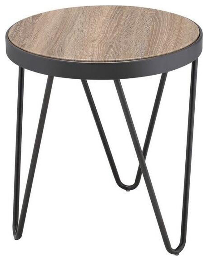 Round Wooden End Table with V shaped Metal Legs  Gray Oak   Industrial   Side Tables And End Tables   by Simple Relax  Houzz