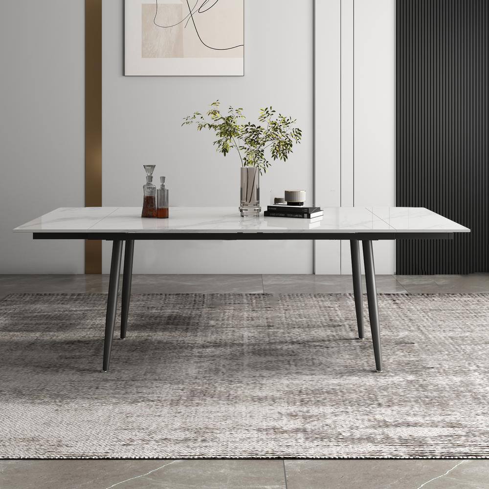 THE RIGHT PATH 62.9 in. to 94.4 in. Rectangle White Stone Extendable Dining Table 160ZDCZ#W