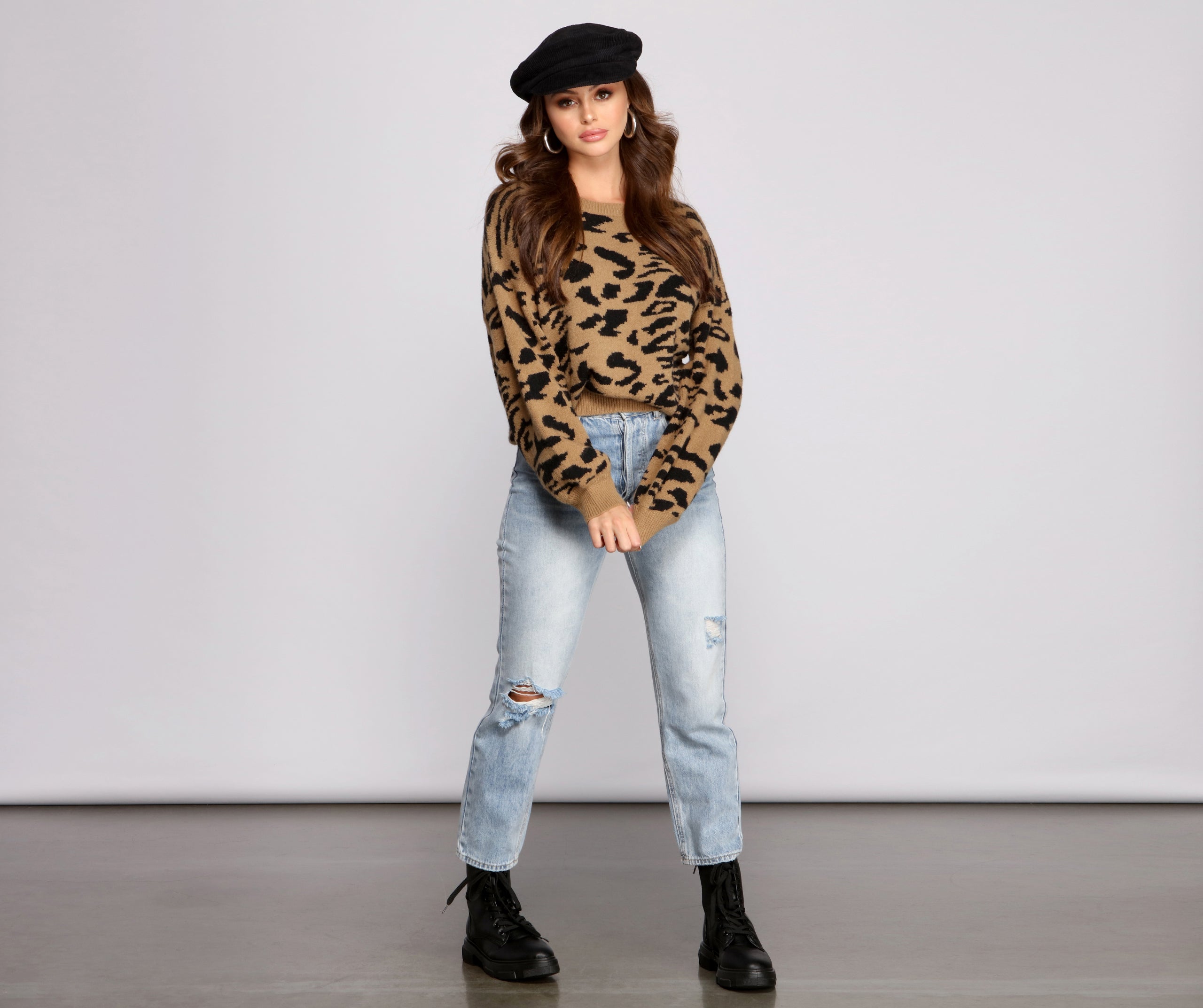 Leopard Print Crew Neck Sweater