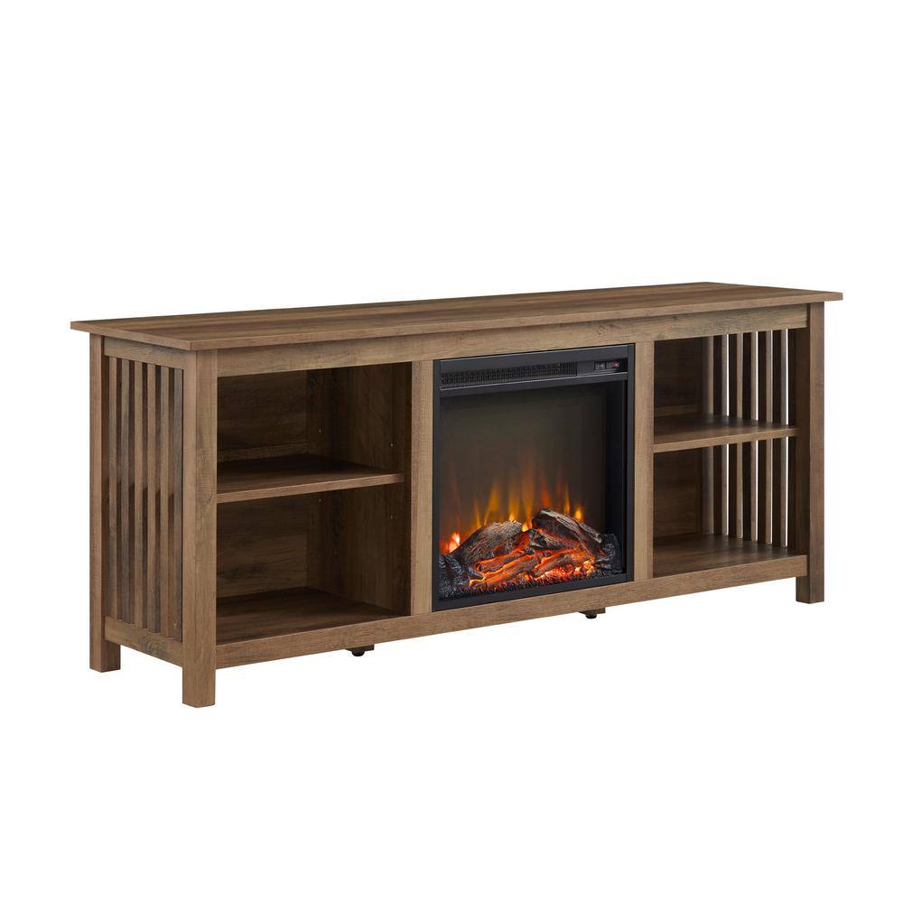 Welwick Designs 58 in. Rustic Oak Wood Mission Electric Fireplace TV Stand Fits TVs up to 65 in. with Adjustable Shelves HD9302