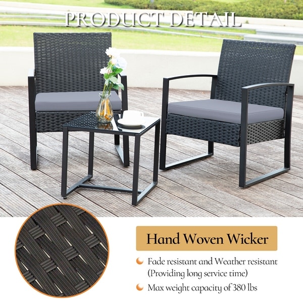 3Pieces Wicker Patio Conversation Set Outdoor Chairs with Cushions