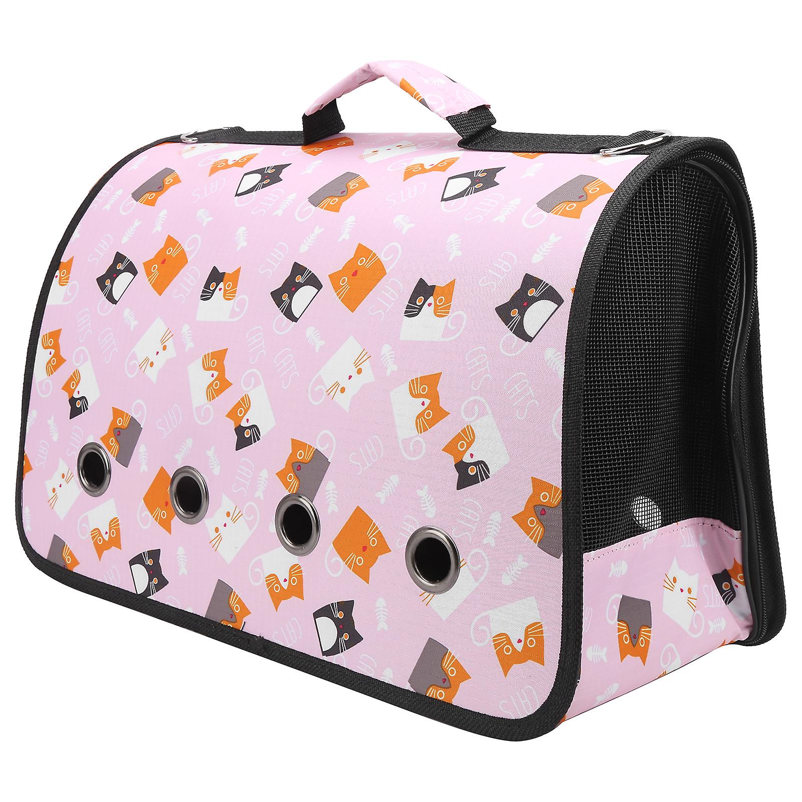 Outdoor Foldable Small Animal Shoulder Carrying Bag Cat Puppy 8 Hole Carrier Hand Bagm Pink Cat