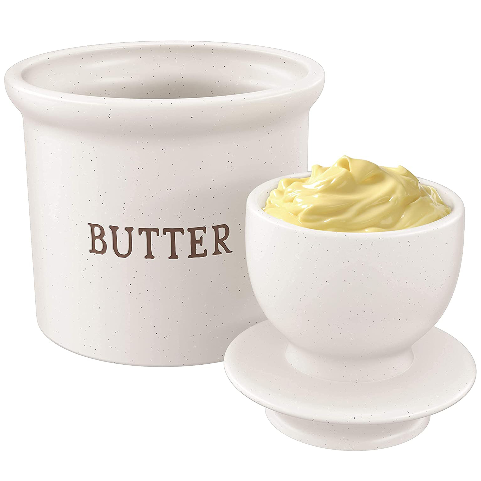 Kook Butter Bell Crock Speckled White Butter Dish with Lid Kitchen Accessories