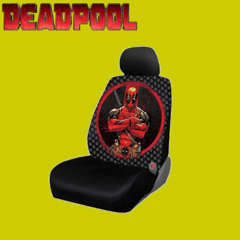 New Pair of Marvel Deadpool Polyester Fabric Automotive Car Truck SUV Seat Covers Set and 3D Decal