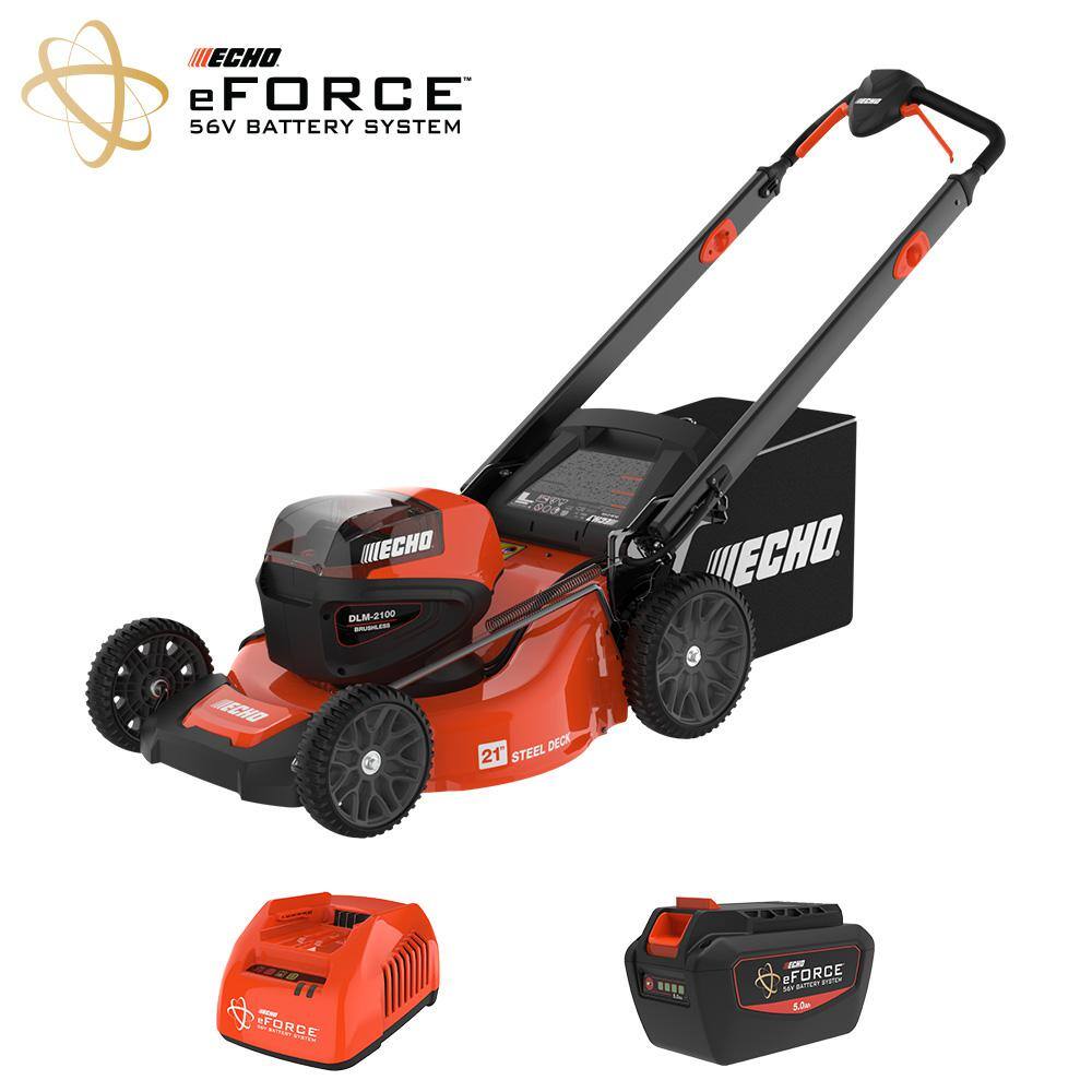 ECHO eFORCE 21 in. 56-Volt Cordless Battery Walk Behind Push Lawn Mower with 5.0 Ah Battery and Standard Charger DLM-2100C2