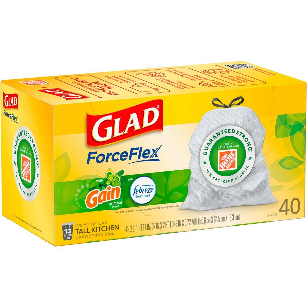 Glad Force Flex 13 Gal. Drawstring Trash Bags Original Scent with Gain Original Scent (40-Count) 1258722442