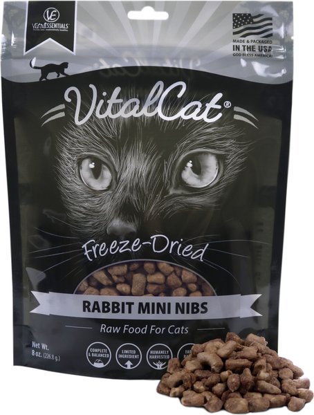 Vital Essentials Vital Cat Freeze-Dried Rabbit Mini Nibs Cat Food， 8-oz bag