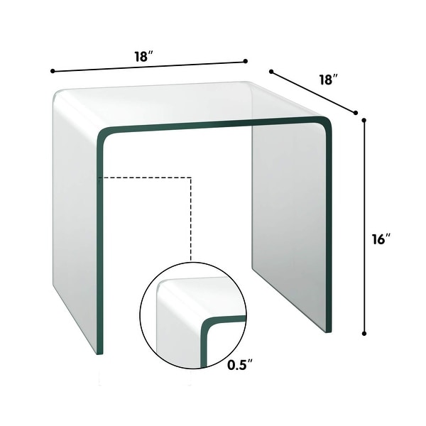 Tempered Glass End Table， Clear Sofa End Tables with Waterfall Edges and Non-Slip Pad， 18 x 18 x 16 inches， No Assembly Needed