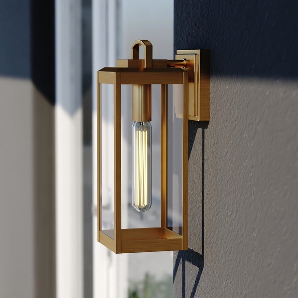 Kinzie 1 Light Brass Outdoor Wall Lantern with Dusk to Dawn Photocell - 5-in. W x 14.25-in. H x 6-in. D Shopping - The Best Deals on Outdoor Wall Lanterns | 39429429