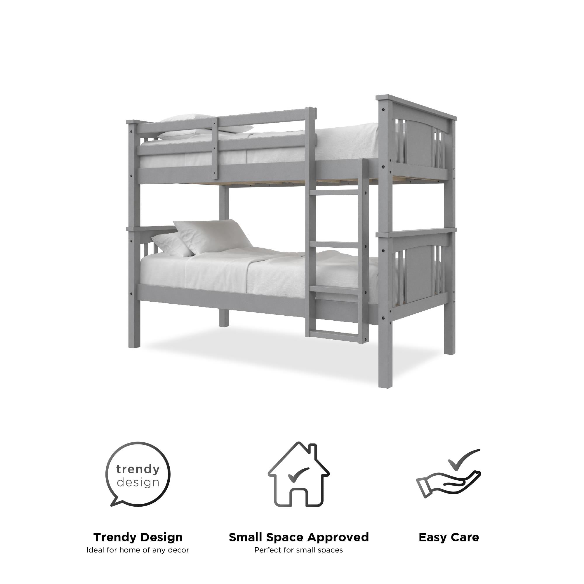 Better Homes and Gardens Flynn Twin Size Bunk Bed for Kids, Gray