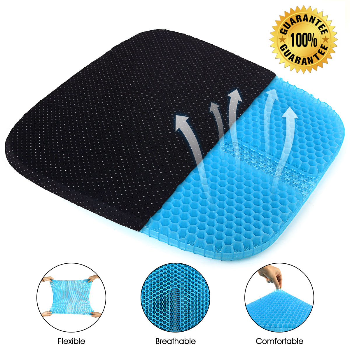 SEKKVY Premium All Gel Seat Cushion with Washable Non-Slip Cover Gel Pressure Relief Cushion for Long Sitting Sciatica and Tailbone Pain Perfect for Wheelchair，Car，Office Chair