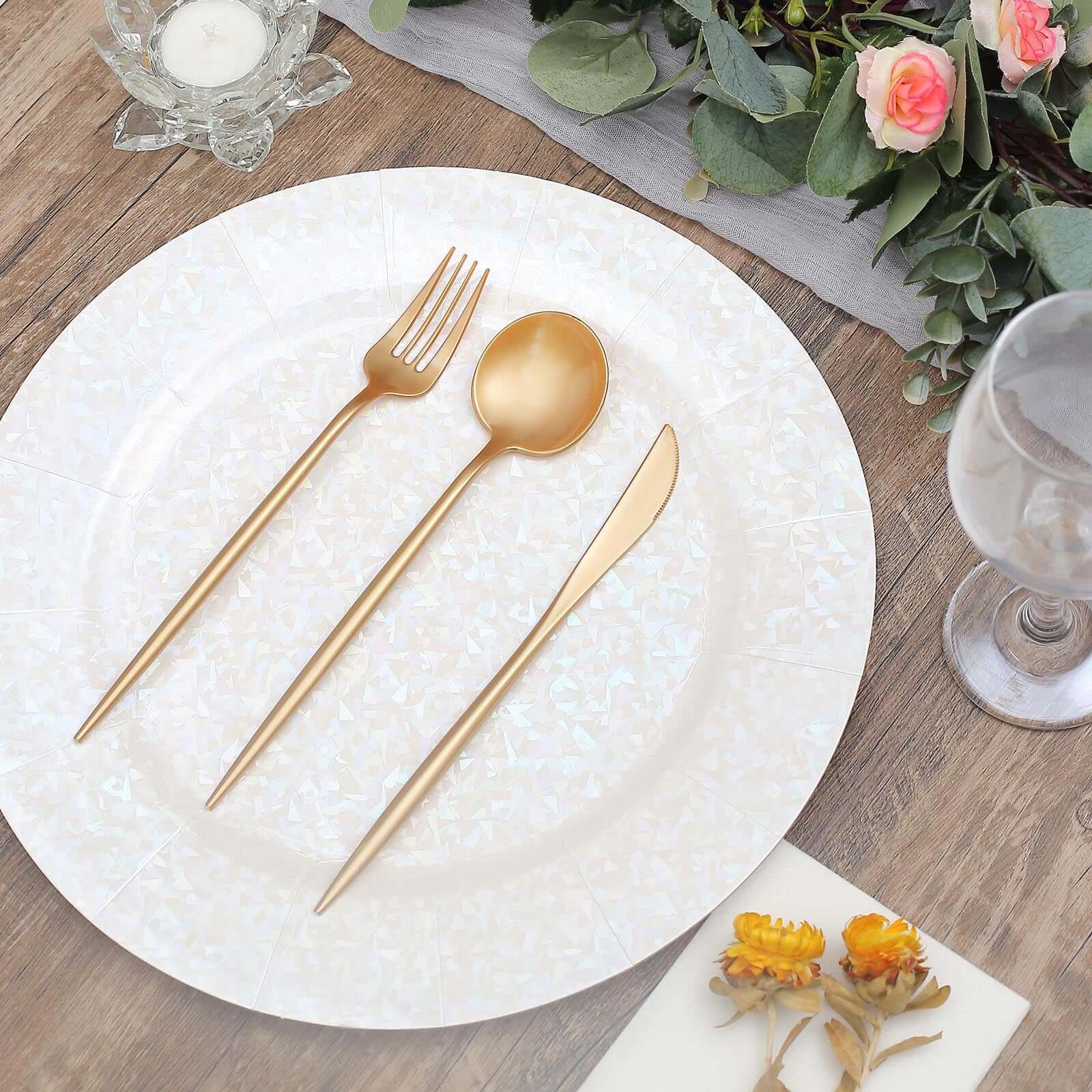 50 Pack Gold Heavy Duty Plastic Utensil Set, Premium Disposable Sleek Cutlery Flatware