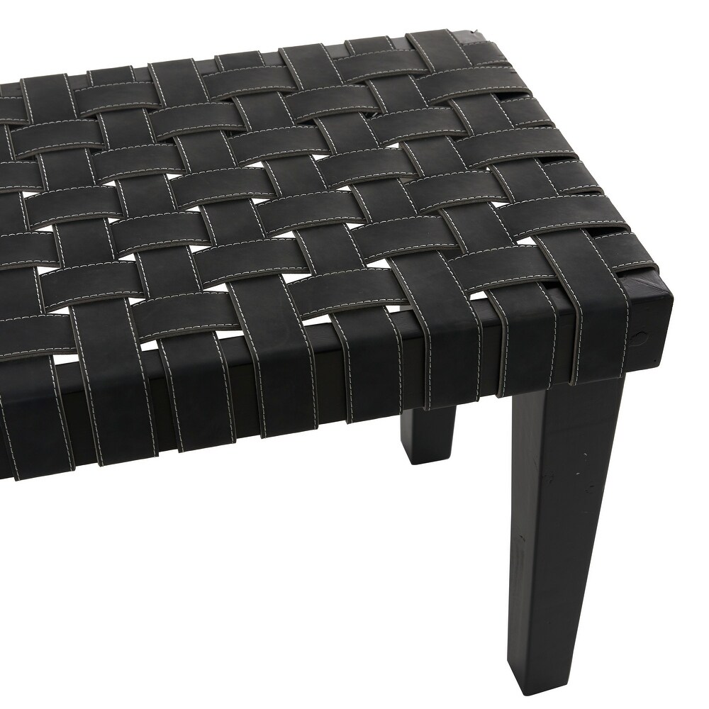 Black Wood Woven Bench   44\