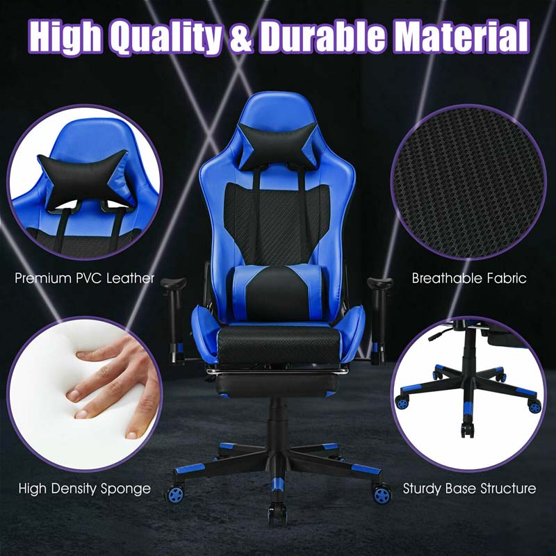 High Back E-Sport Massage Gaming Chair with Footrest & Headrest, Ergonomic PU Leather Gaming Seat, Video Game Chair Computer Chair