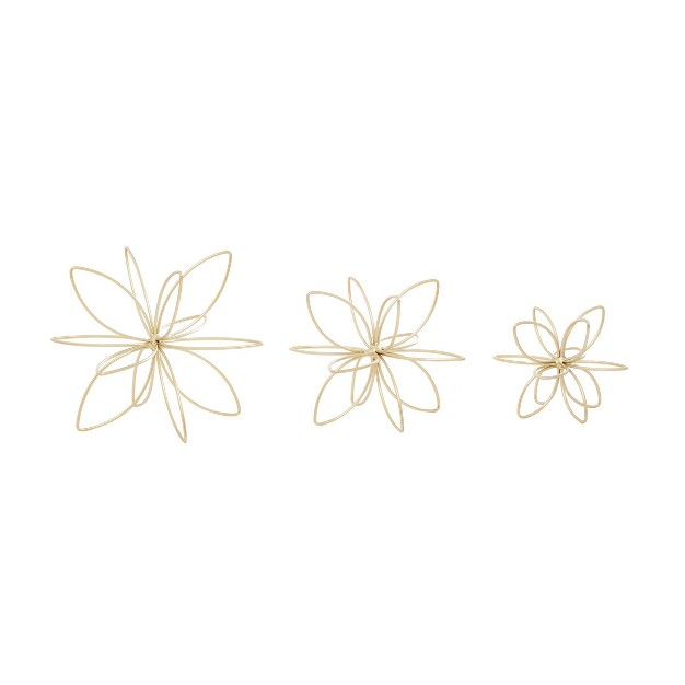 Set Of 3 Gold Metal Floral Handmade Sculpture Cosmoliving By Cosmopolitan