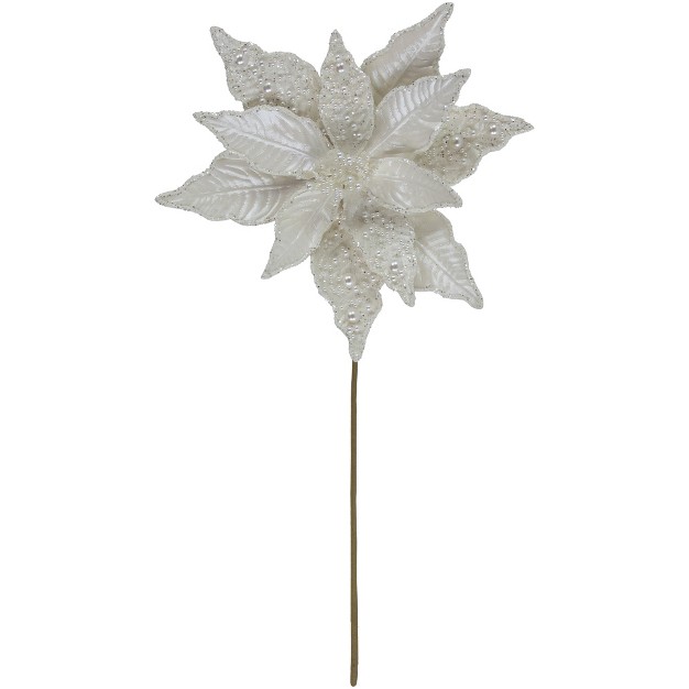 Pearl White Glittered Poinsettia Christmas Stem Spray