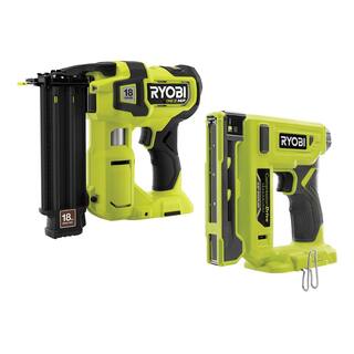 RYOBI ONE+ HP 18V 18-Gauge Brushless Cordless AirStrike Brad Nailer and ONE+ 18V 38 in. Crown Stapler (Tools Only) P322-P317