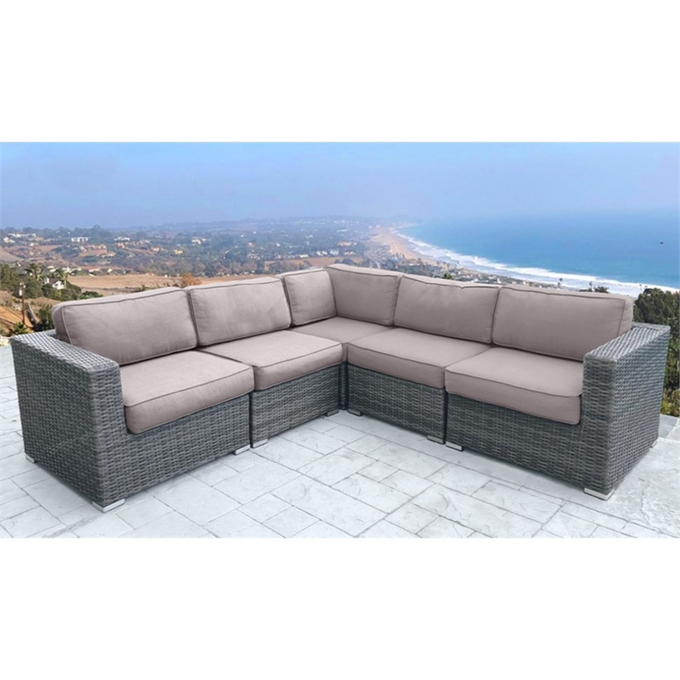 Living Source International 5 Piece Wicker / Rattan Seating Group in Gray/Taupe   Tropical   Outdoor Sofas   by Homesquare  Houzz