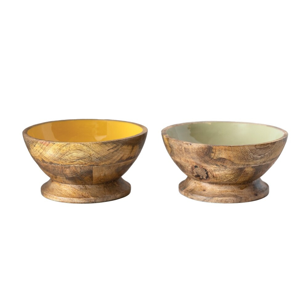 Enameled Mango Wood Footed Bowl   8.0\