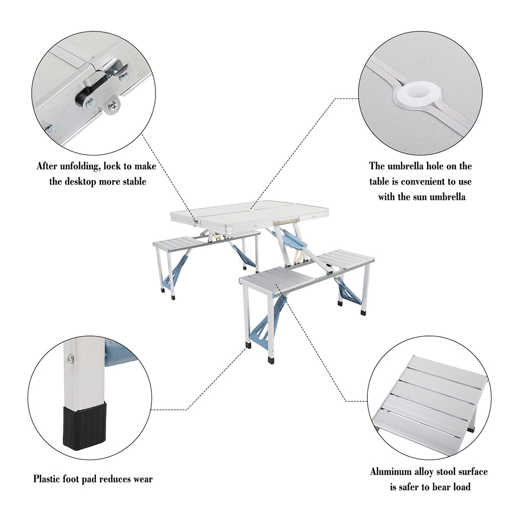 Foldable Picnic Table Portable with 4 Seaters and Umbrella Hole for Camping BBQ