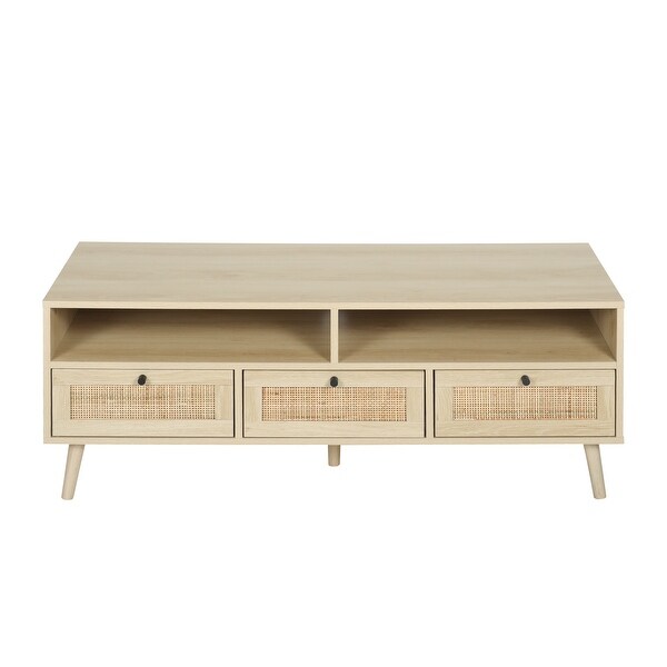 JASIWAY Modern TV Stand with Rattan Door， Natural