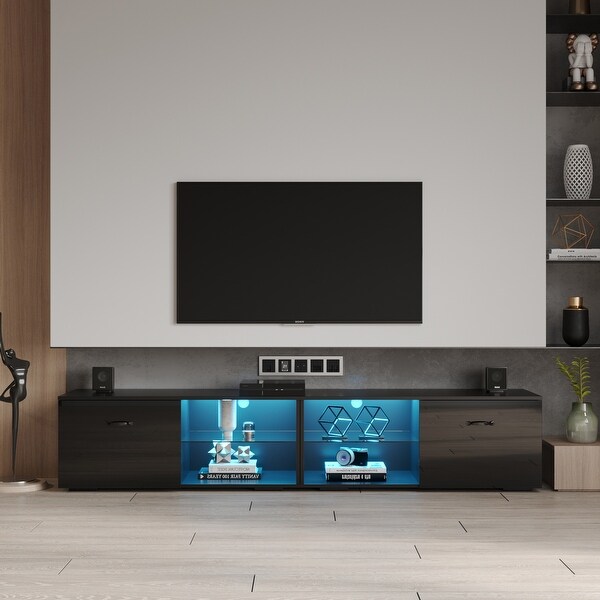 78''W 2 Parts Design Separable Floor TV Stand Detachable RGB LED TV Cabinet