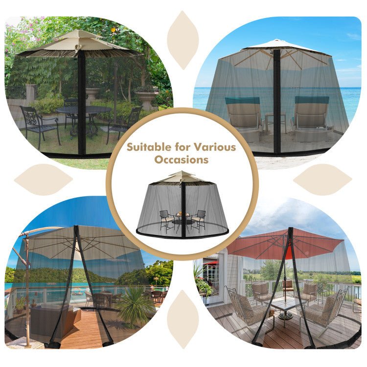 Premium 8-12FT Patio Umbrella Mosquito Mesh Netting With Fillable Base