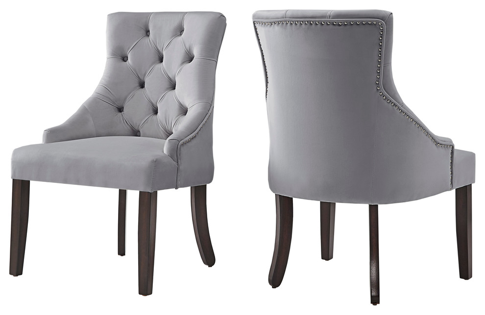 Rosalyn Velvet Button Tufted Sloped Wingback Dining Chair  Set of 2   Transitional   Dining Chairs   by Inspire Q  Houzz