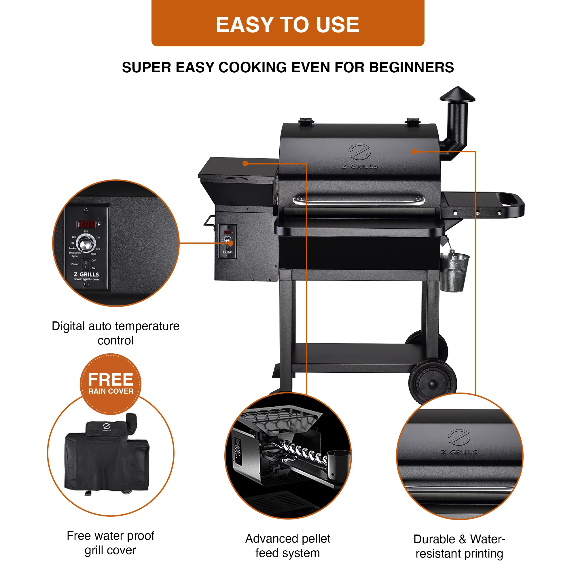 Z GRILLS ZPG-10002B 1060 sq. in. Wood Pellet Grill and Smoker 8-in-1 BBQ Black