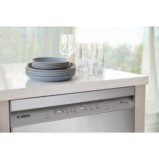 Bosch 100 Series Plus 24 in. Stainless Steel Front Control Tall Tub Dishwasher with Hybrid Stainless Steel Tub SHE4AEM5N