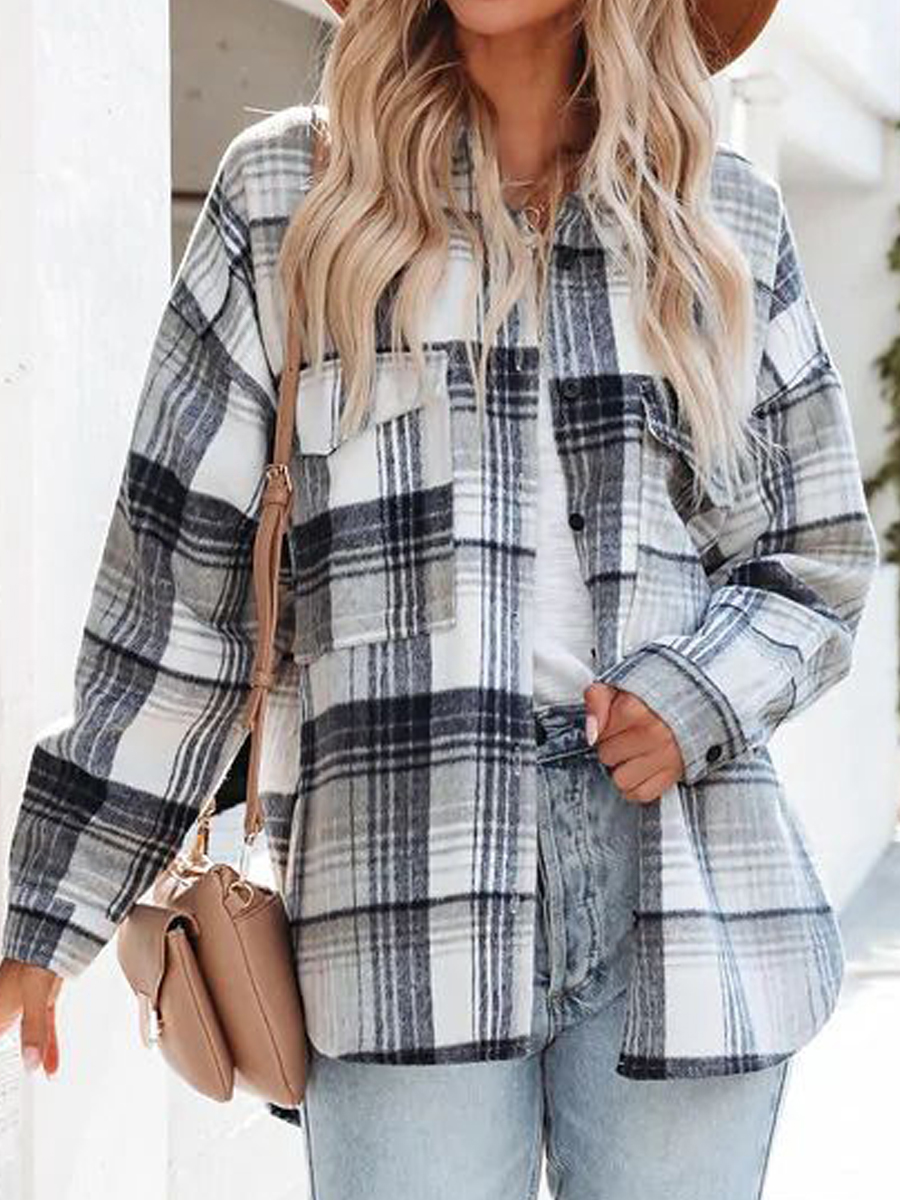 Casual Check Lapel Long Sleeve Shirt