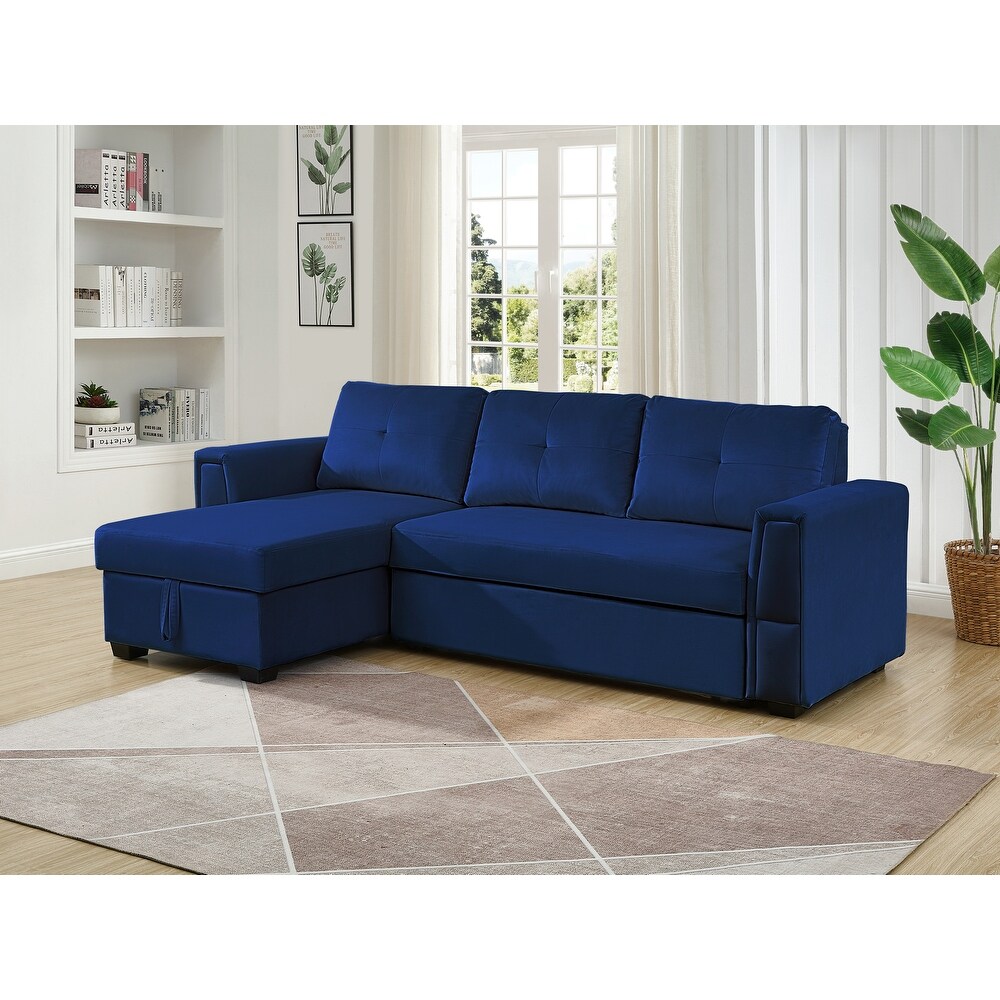 Velvet Reversible Sofabed Sectional Sofa   Chaise   91\