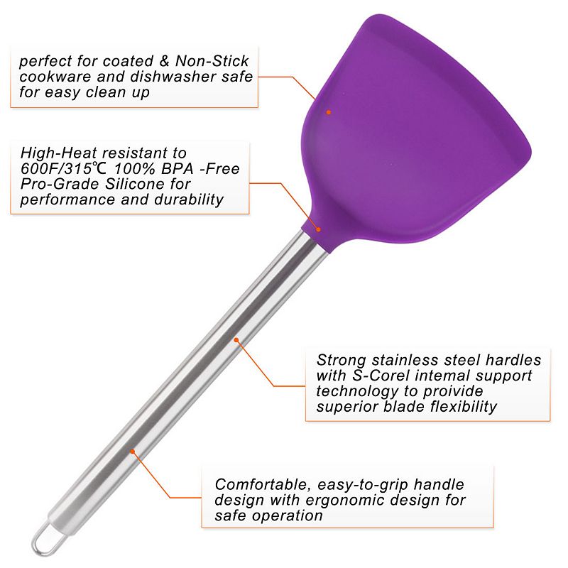 Silicone Turner Spatula Heat Resistant Non Stick for Cooking Baking