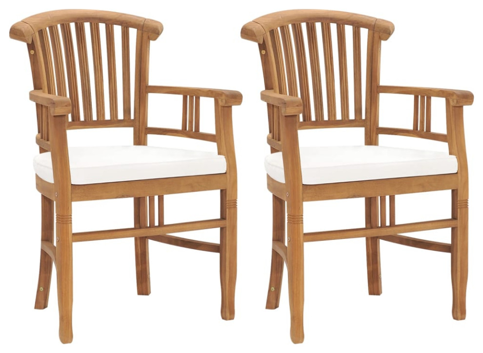 vidaXL 2x Solid Teak Wood Patio Chairs with Cream White Cushions Wooden Garden   Transitional   Outdoor Dining Chairs   by vidaXL LLC  Houzz