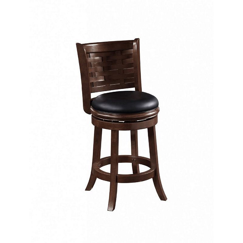 Kim 24 Inch Counter Stool， Solid Wood， Bonded Leather， Espresso， Black