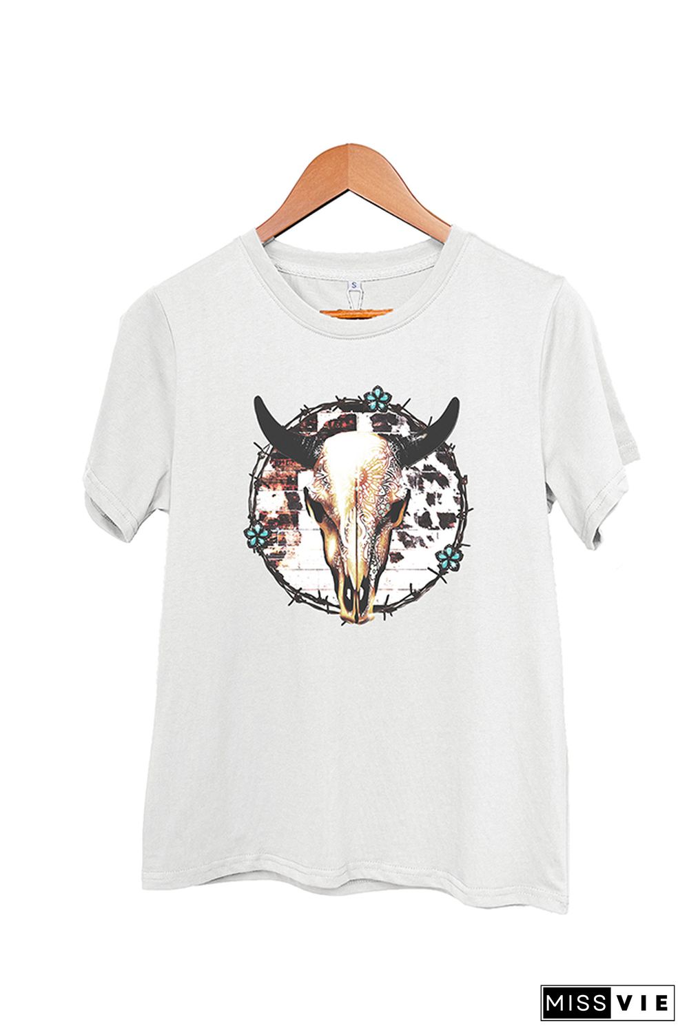 Bull Skull Barbed Wire Short Sleeve Graphic Tee Wholesale