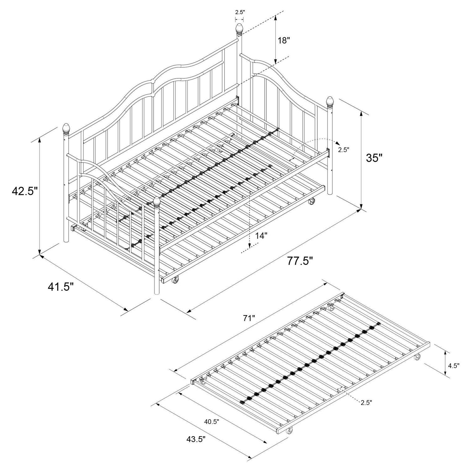 Desert Fields Tokyo Metal Daybed And Trundle， Twin/Twin Size Frame， Bronze