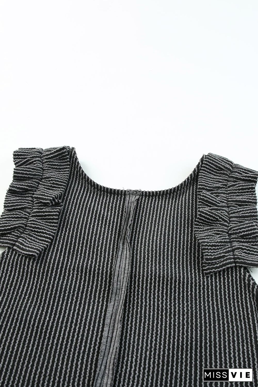 Gray Ruched Shoulders Ribbed Knit Tank Top