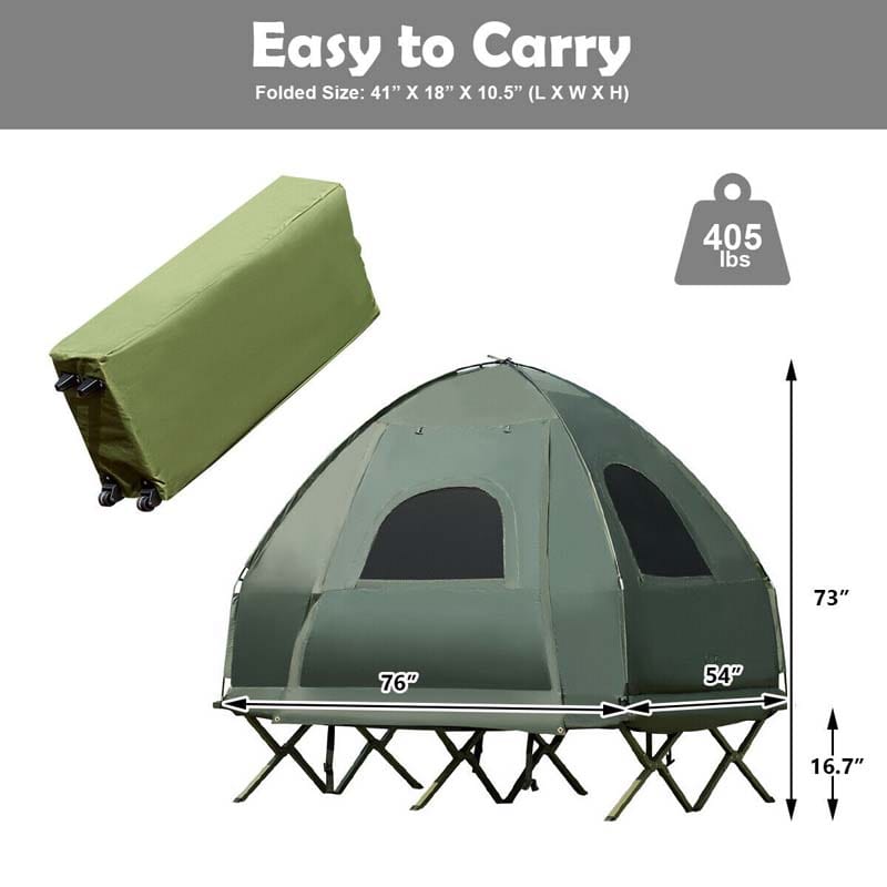 2-Person 5-in-1 Outdoor Camping Tent Cot Foldable Elevated Camping Bed with Air Mattress & Sleeping Bag