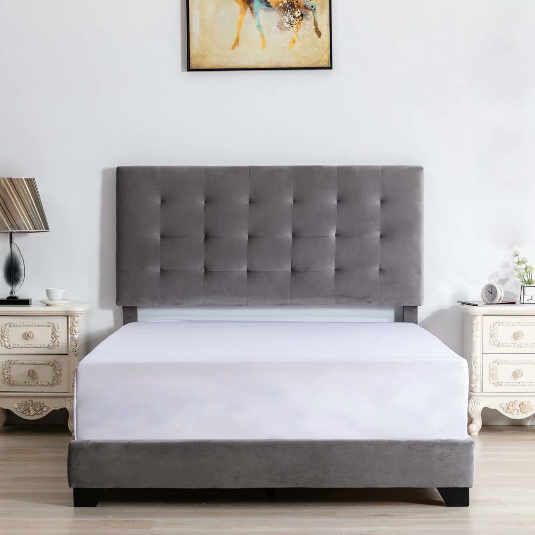 Morden Fort Morden Fort Upholstered Platform Bed Frame with Headboard Velve Queen Gray