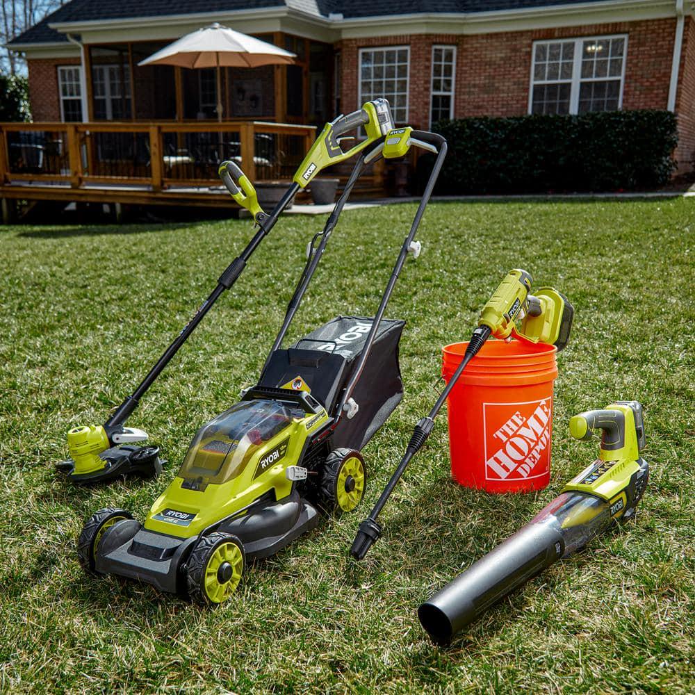 RYOBI ONE 18V 100 MPH 280 CFM Cordless Battery VariableSpeed Leaf Blower wLawn and Leaf Bag 40 Ah Battery and Charger