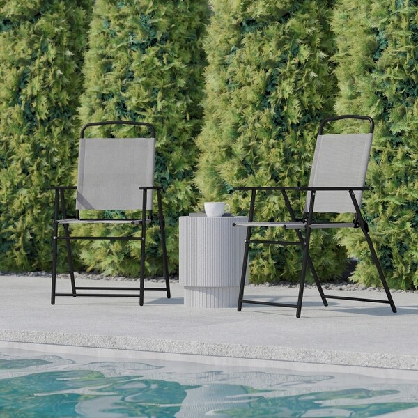 Set of 2 AllWeather Textilene Patio Sling Chairs with Armrests