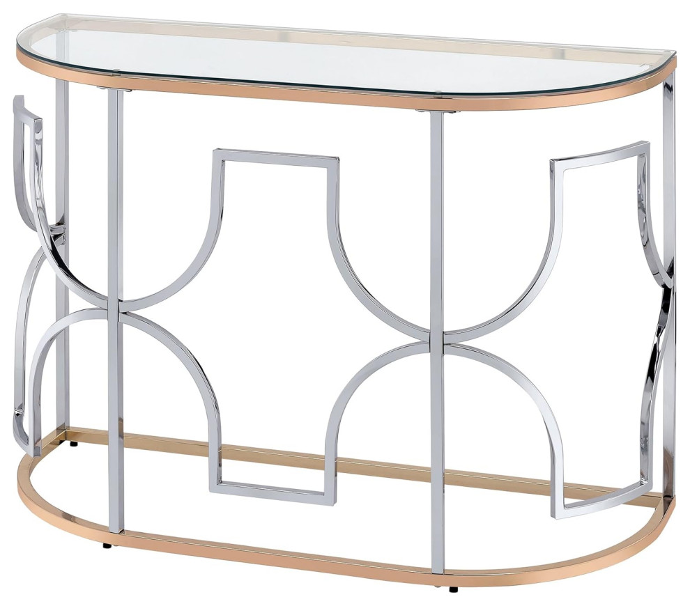 Contemporary Console Table  Golden Metal Frame With Geometric Silver Accents   Contemporary   Console Tables   by Decor Love  Houzz