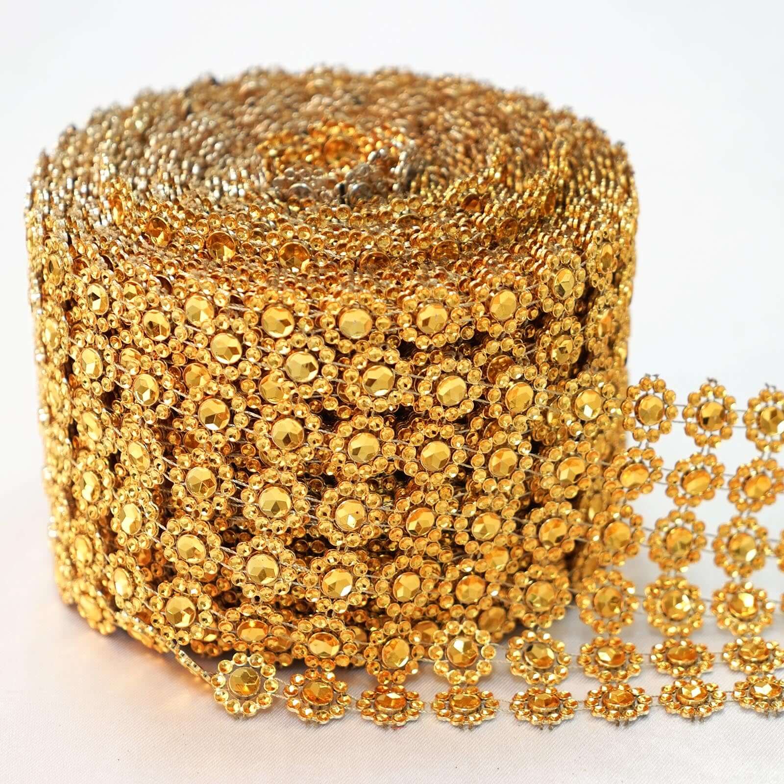 Gold Fleur Diamond Rhinestone Ribbon Wrap Roll, DIY Craft Ribbon 4