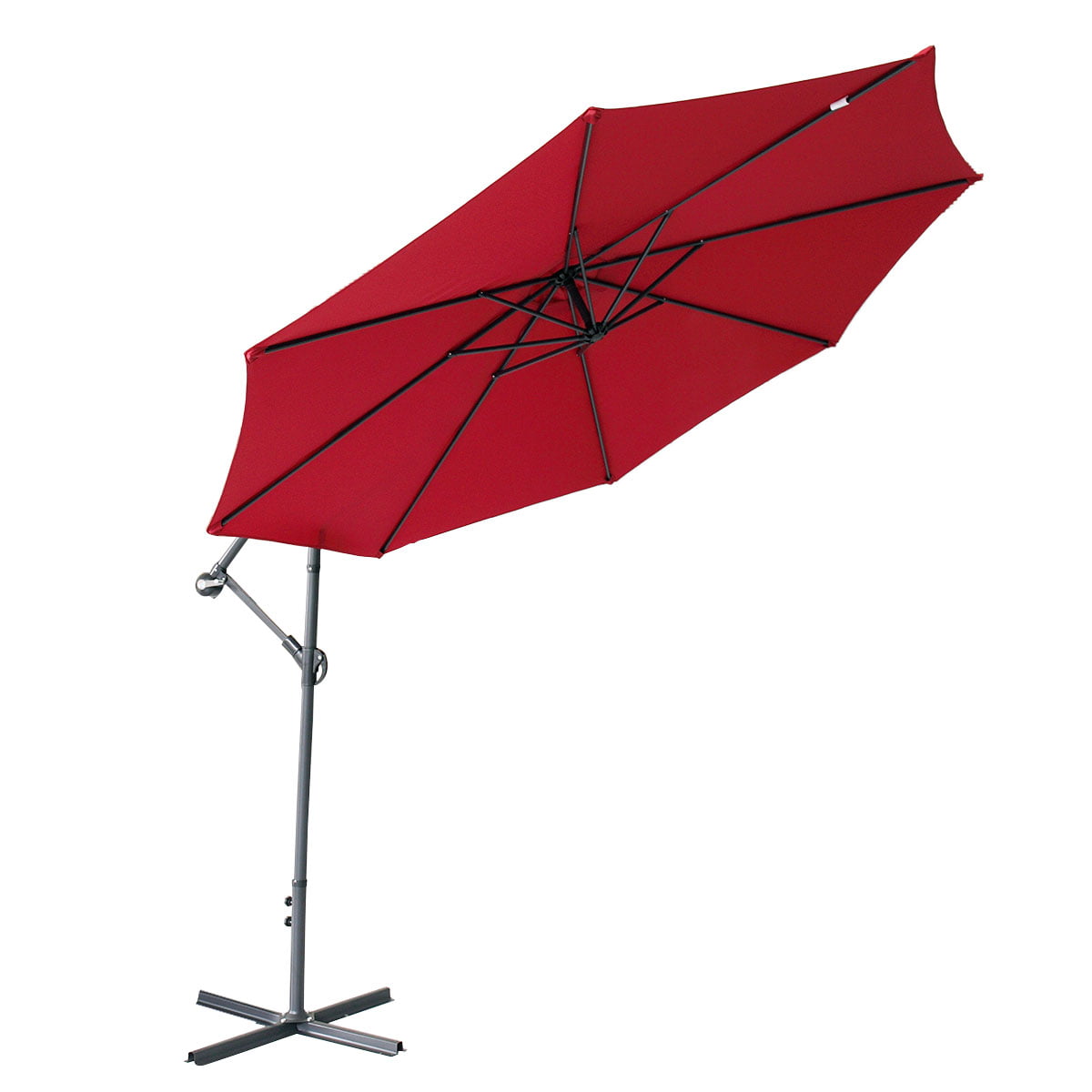 360-Degree Rotation Cantilever Hanging Patio Umbrella with Extra-large Canopy for Outdoor Use, Wine Red