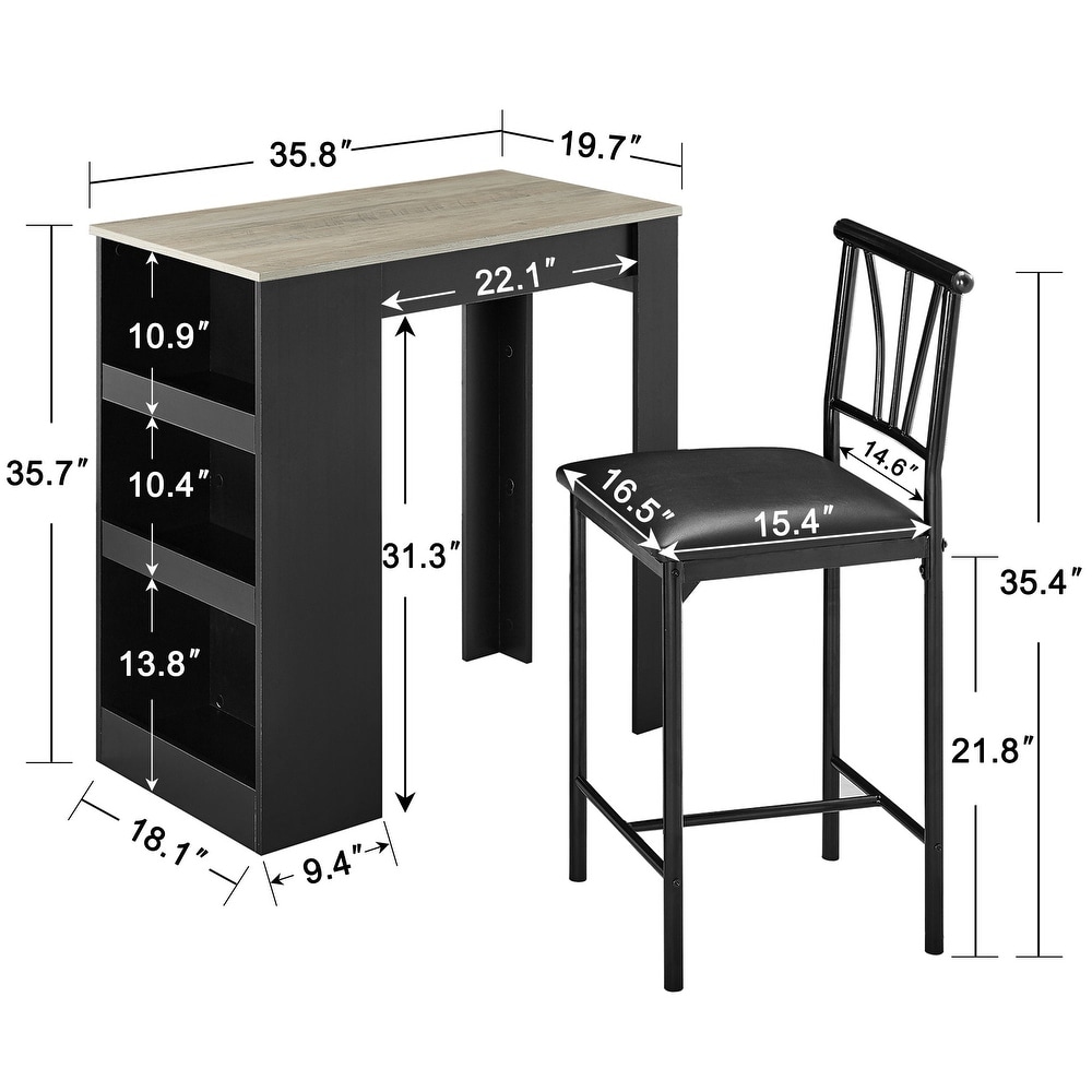 3 Piece Dining Table Set  Counter Height Dining Table Set for 2  Compact Kitchen Table Set