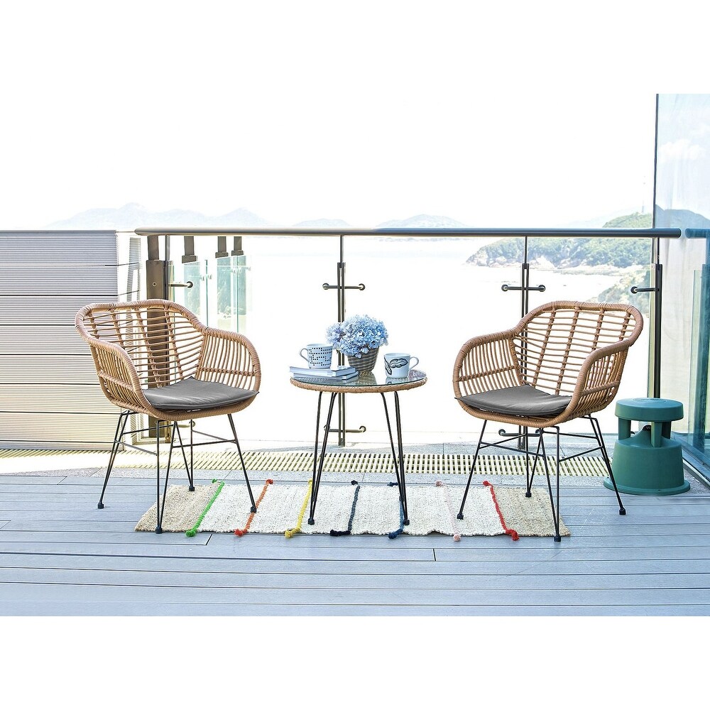 Manhattan Comfort Antibes 1.0 Steel Rattan 3 Piece Patio Conversation Set with Cushions