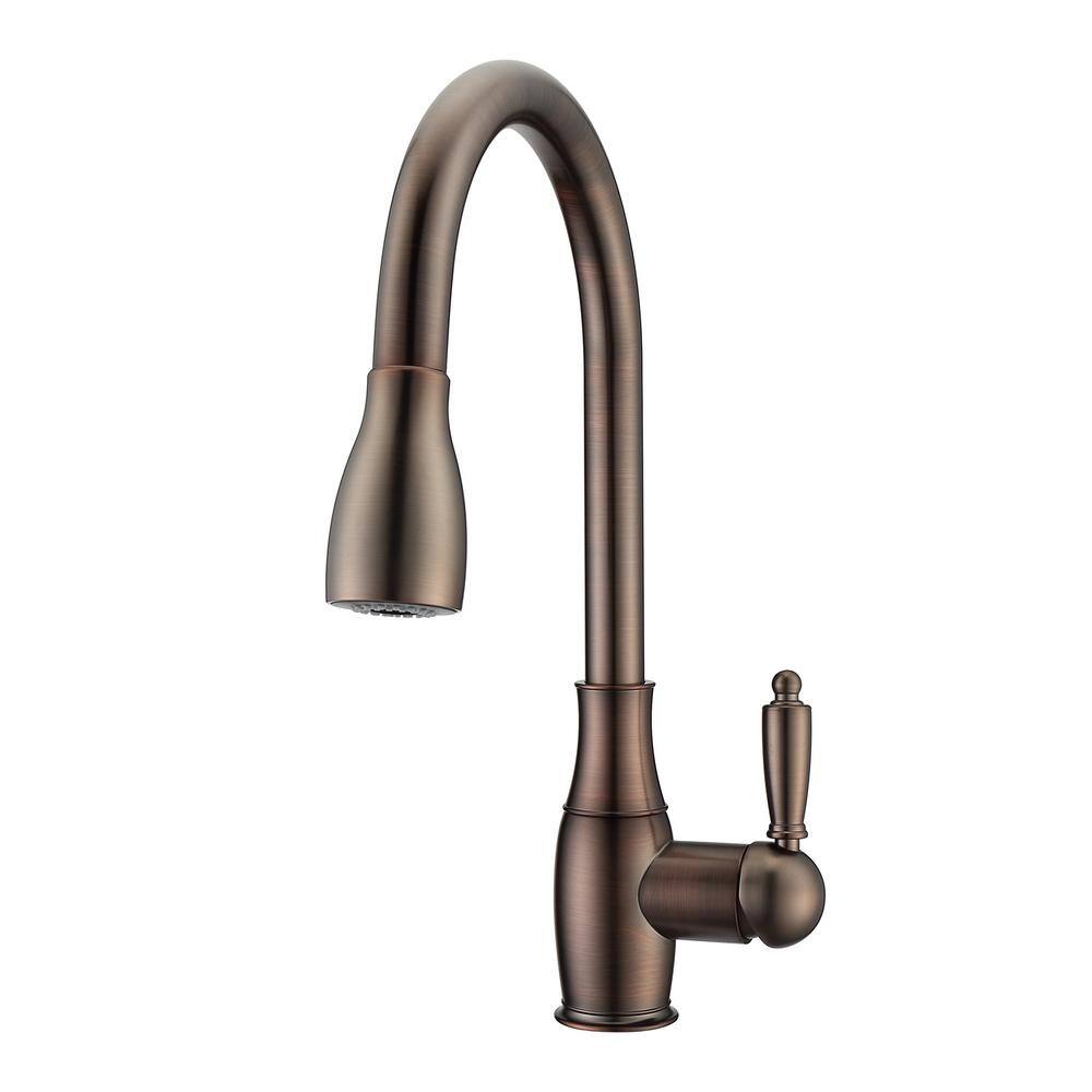 Barclay Products Cullen Single Handle Deck Mount Gooseneck Pull Down Spray Kitchen Faucet with Metal Lever Handle 2 in Oil Rubbed Bronze KFS411-L2-ORB