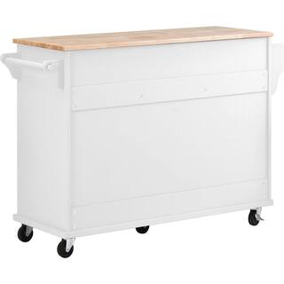 52.8 in. W White Modern Rolling Mobile Kitchen Cart Kitchen Island with Storage and 5 Drawers wyislandk01