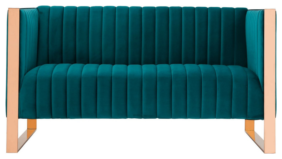 Trillium Loveseat in Aqua Blue and Rose Gold   Contemporary   Loveseats   by Kolibri Decor  Houzz